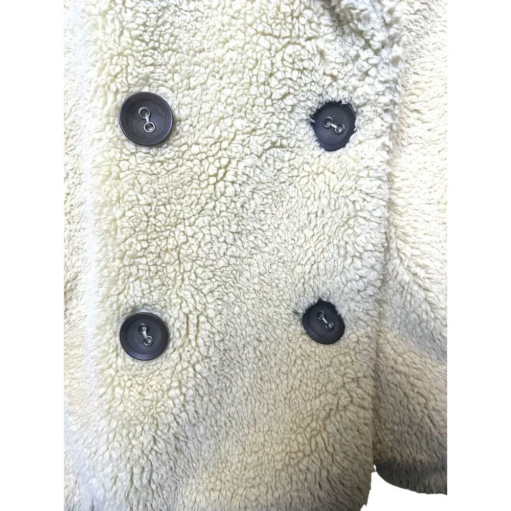 Free People Teddy Sherpa Pea Coat Oatmeal XS Cozy & Soft Double Breasted Jacket - Picture 9 of 11